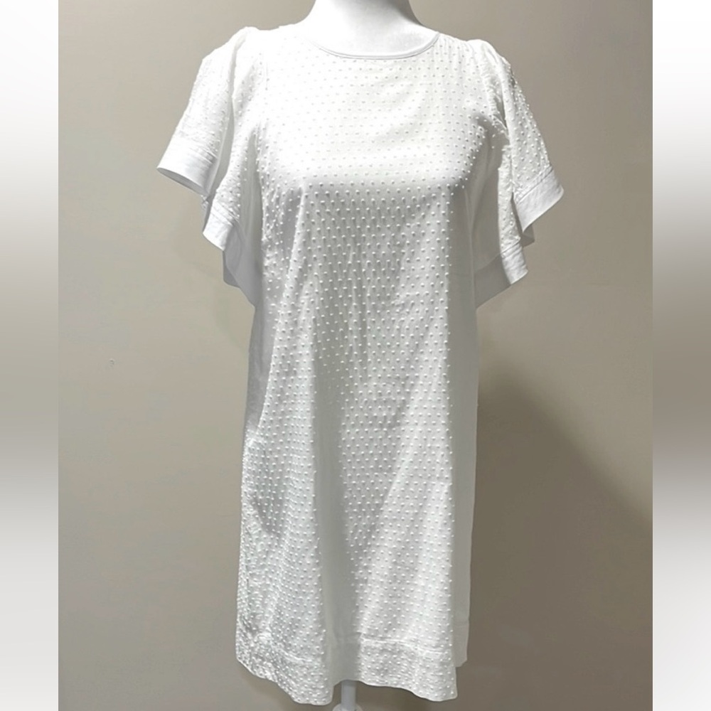 J. Crew White Textured Polka Dot Flutter Sleeve Cotton Dress Size 4